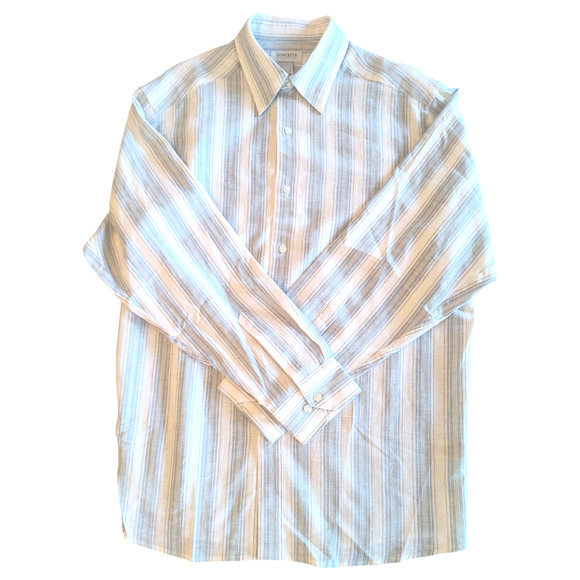 Concepts Linen Blend Button Down Shirt Men's size L Blue White Stipe Long Sleeve - Picture 5 of 15